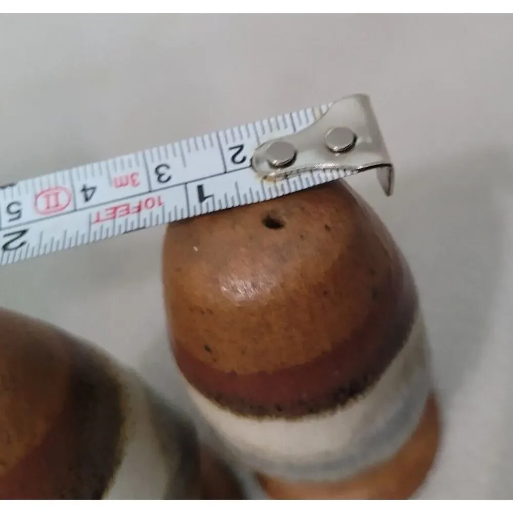 Vtg Set Brown Drip Glaze Heavy Pottery Salt Pepper Shakers Brown Horizon